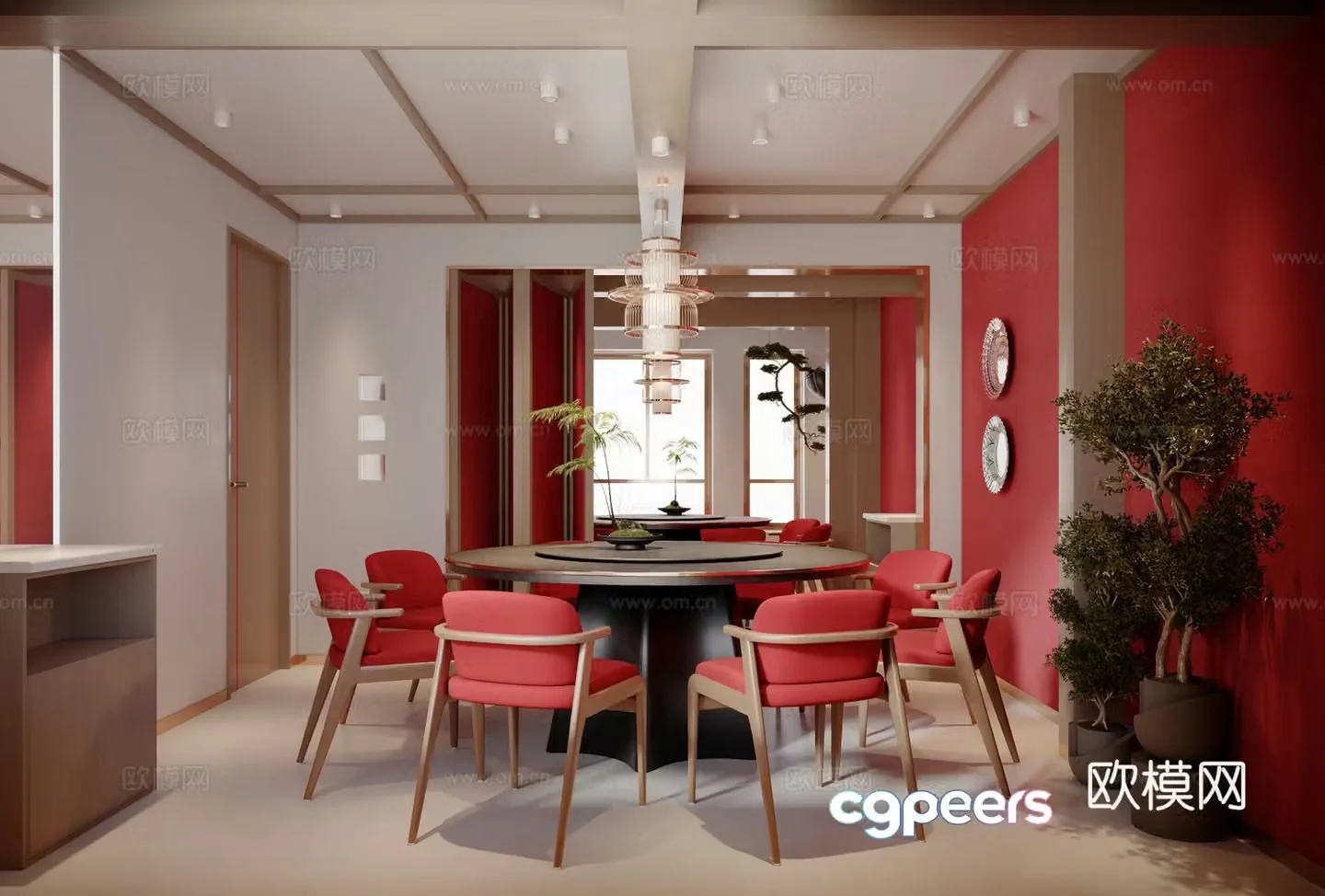 New Chinese style catering private room 3D model