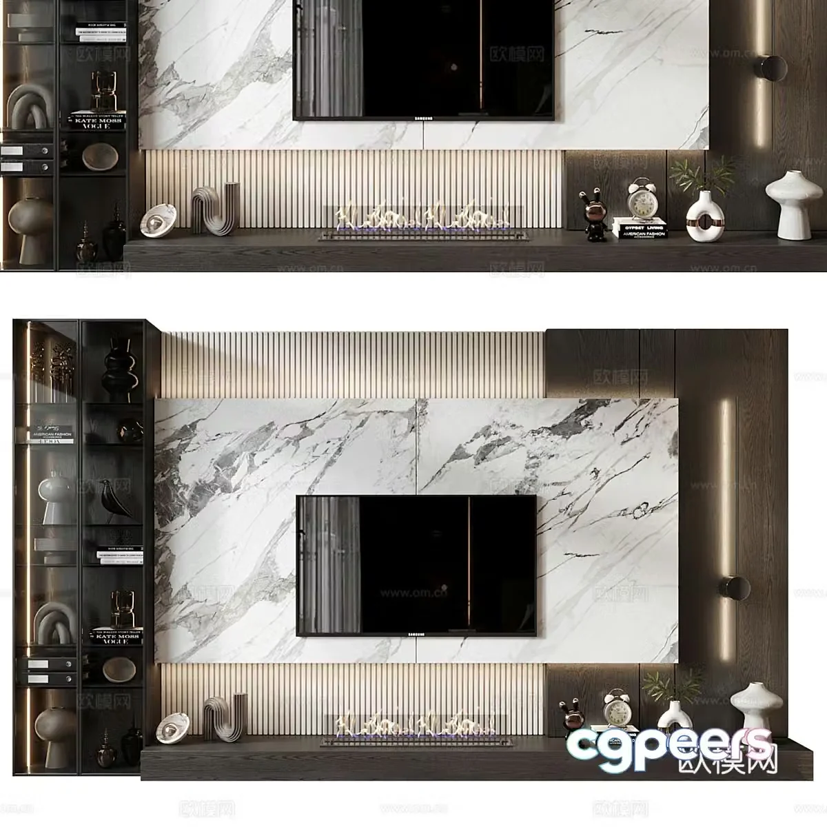 Modern Italian light luxury TV background wall 3d model