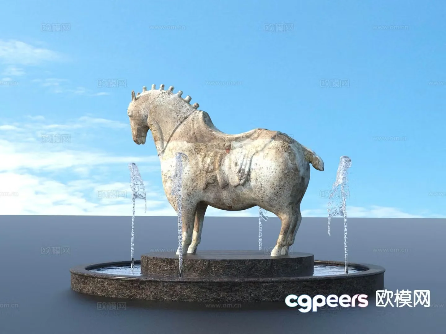 urban sculpture waterscape horse sculpture landscape sculpture 3d model