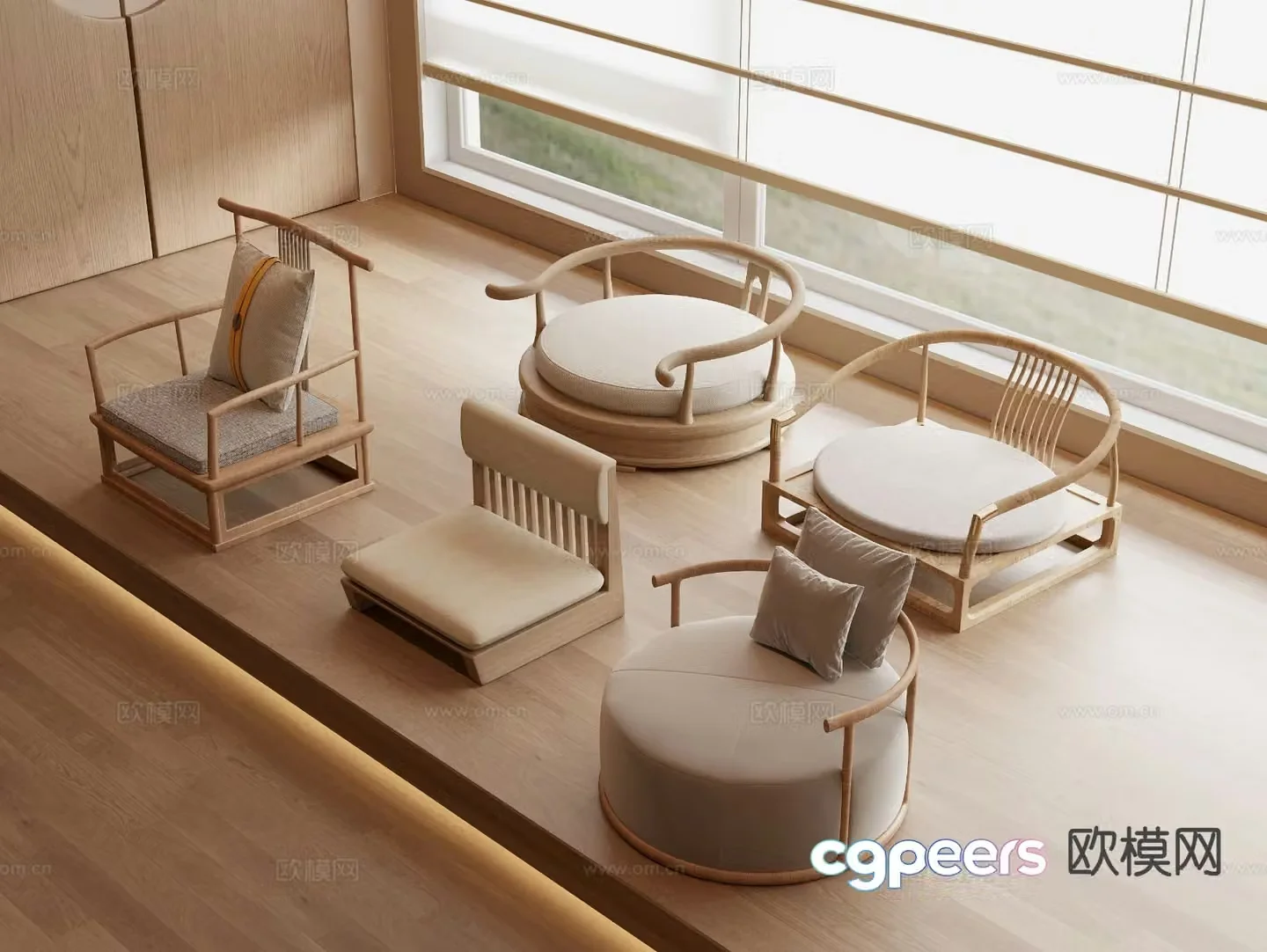 New Chinese futon cushion tea chair 3d model 3d model