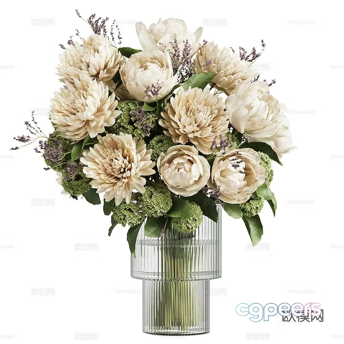 Modern cream style vase floral 3d model