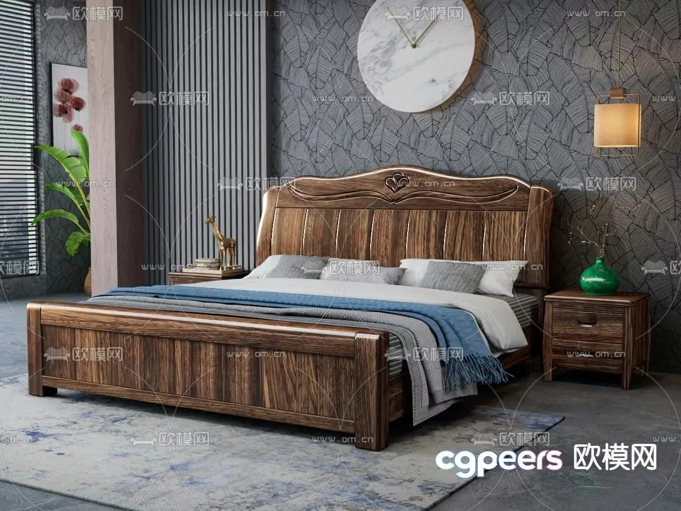New Chinese style double bed 3d model