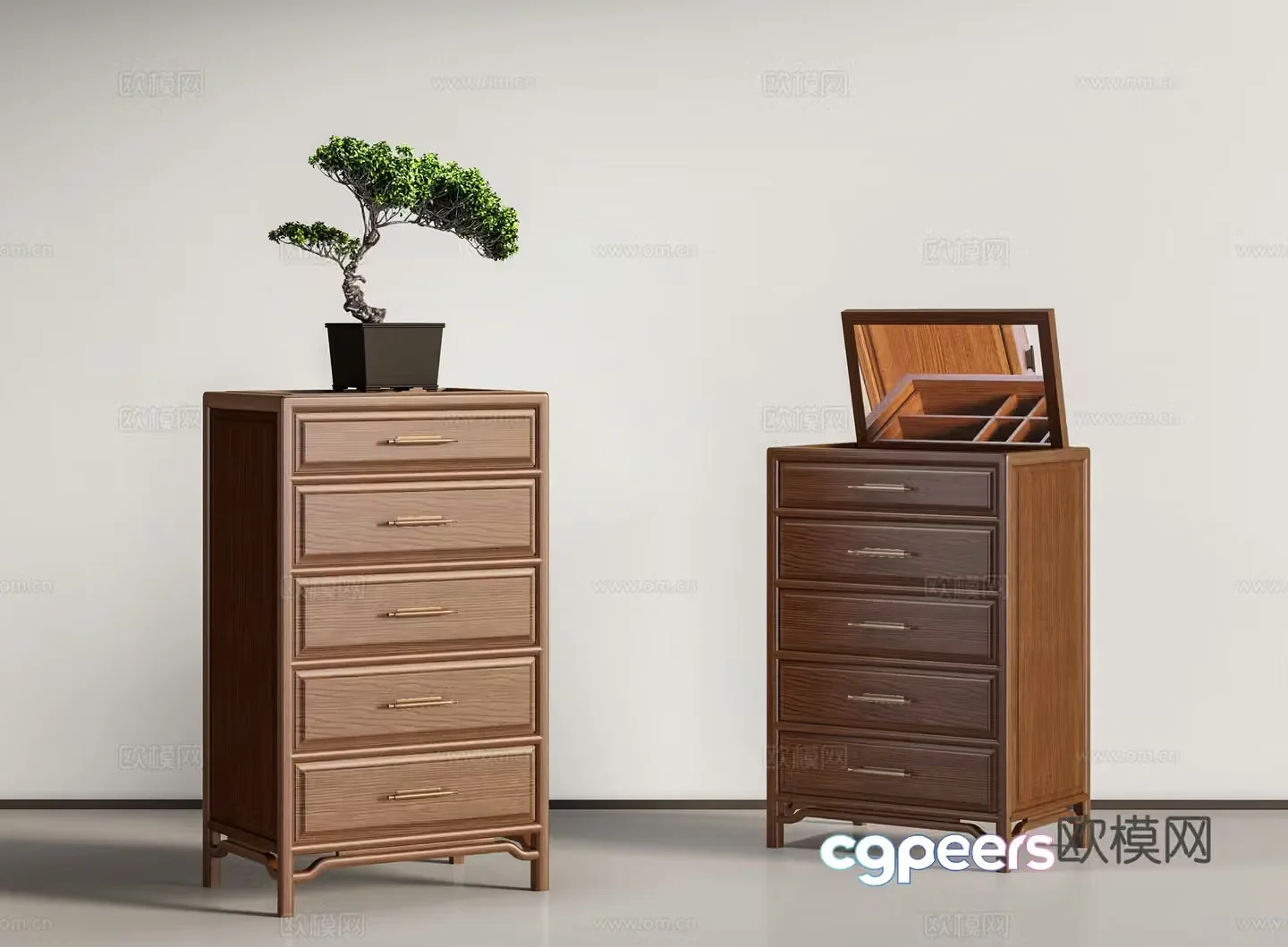 New Chinese style chest of drawers decorative cabinet plant combination 3D model