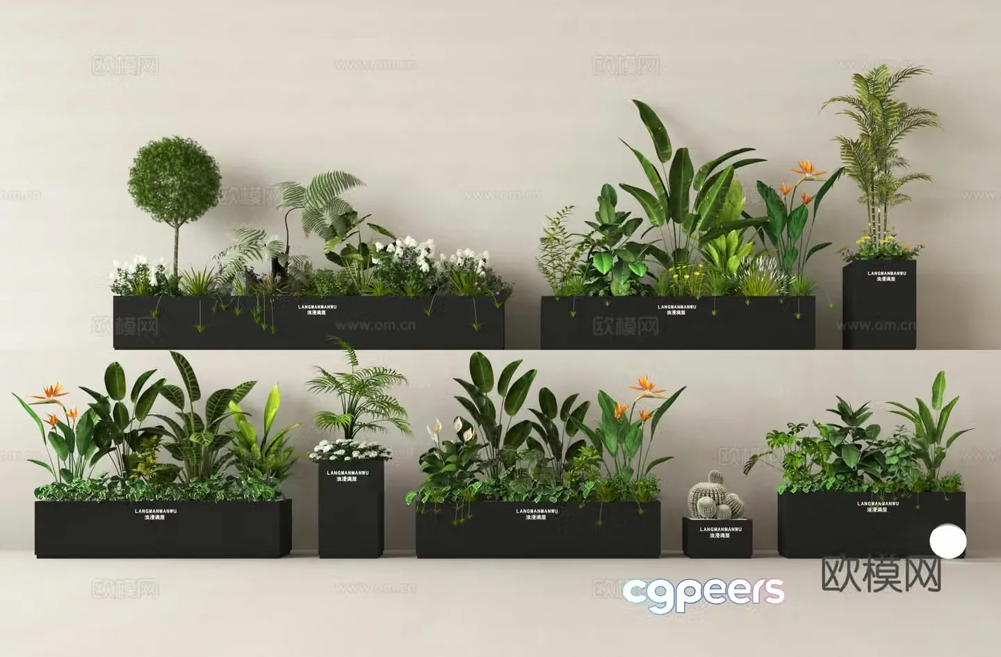 Outdoor flower box flower tank anticorrosion wood flower box green plant 3D model