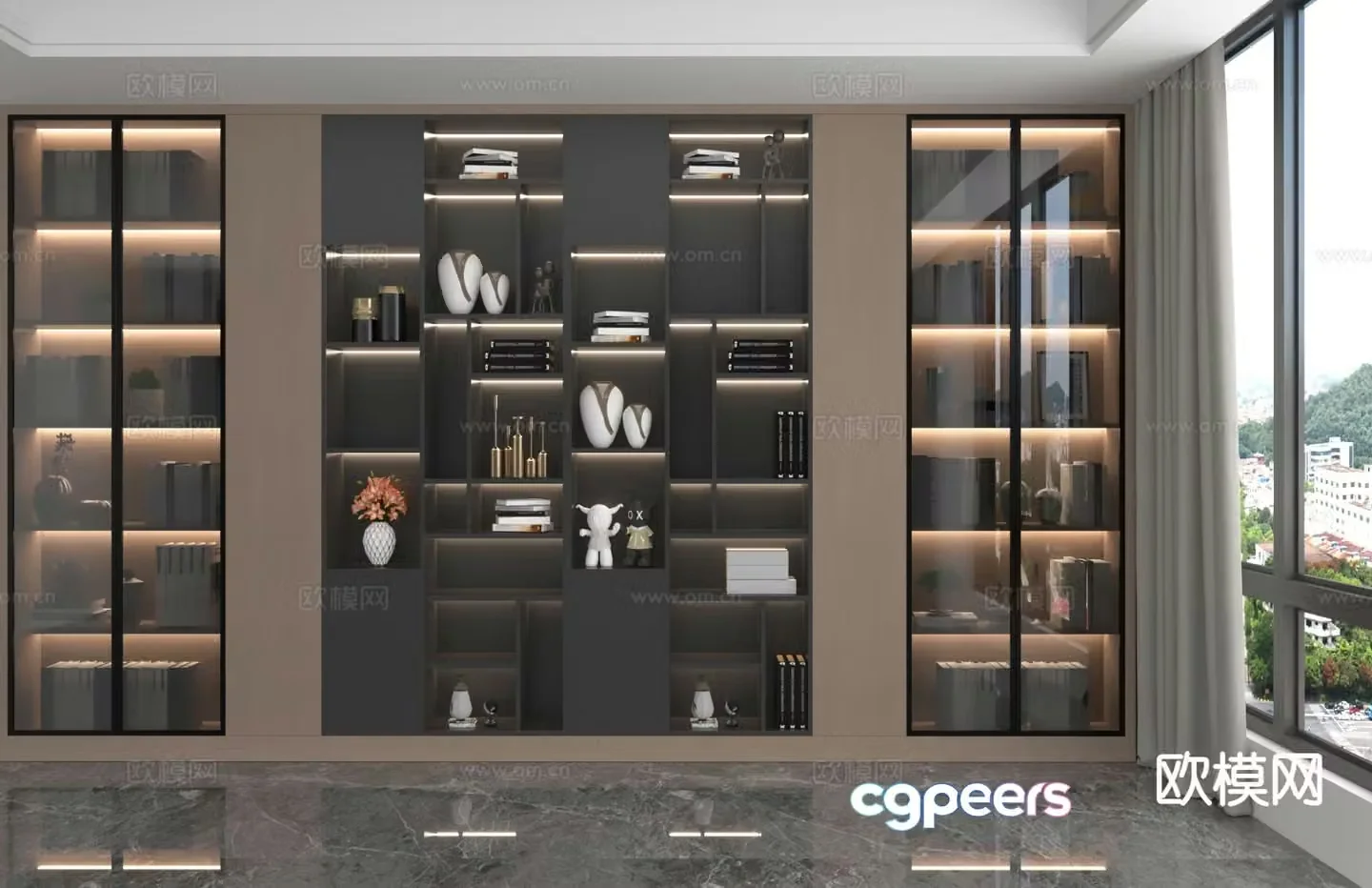 Modern bookcase display cabinet 3d model