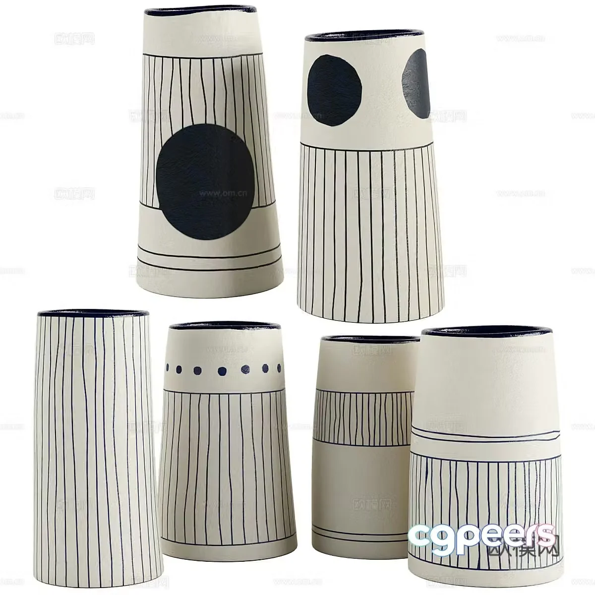 Modern Wasabi Hand Decorated Indigo Ceramic Vase 3D Model