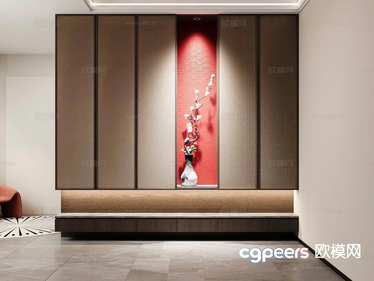 New Chinese style entrance shoe cabinet 3D model
