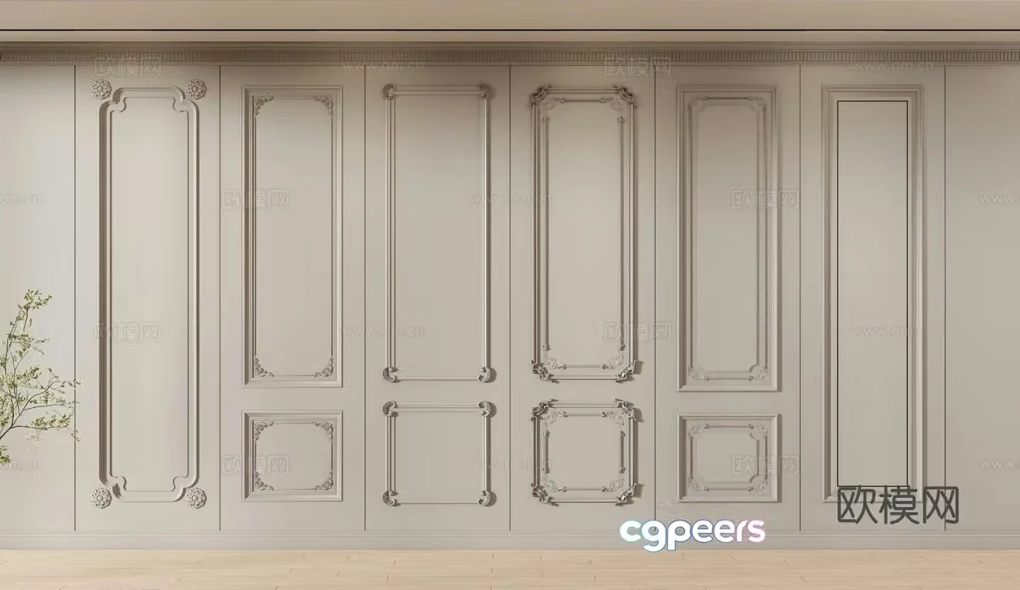European style wainscoting background wall 3d model