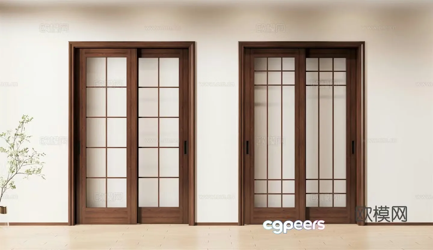 New Chinese style sliding door kitchen door wooden door sliding door 3d model