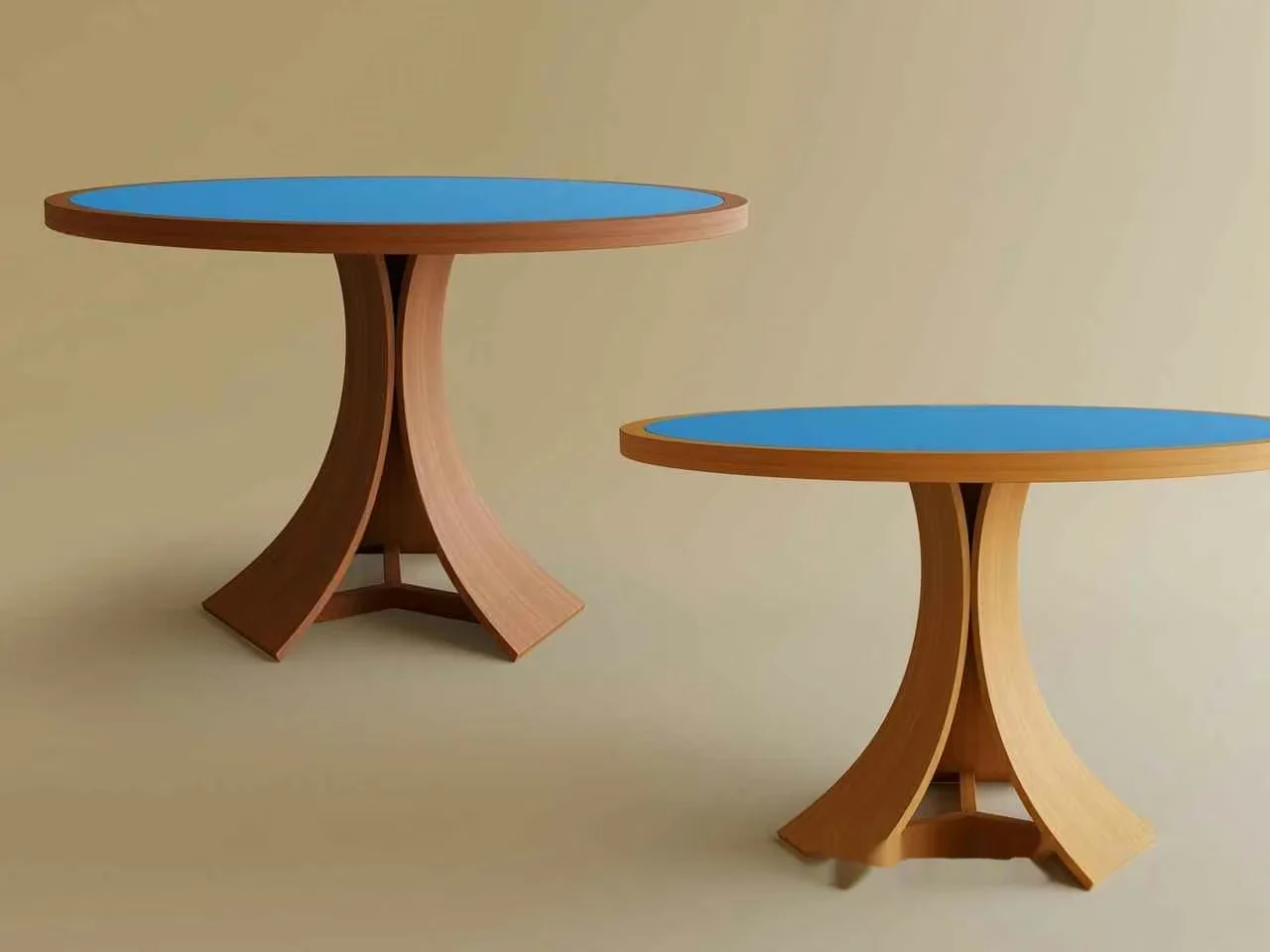 Two Wooden Tables With Blue Tops 3D Model – 19440 – CORONA Render