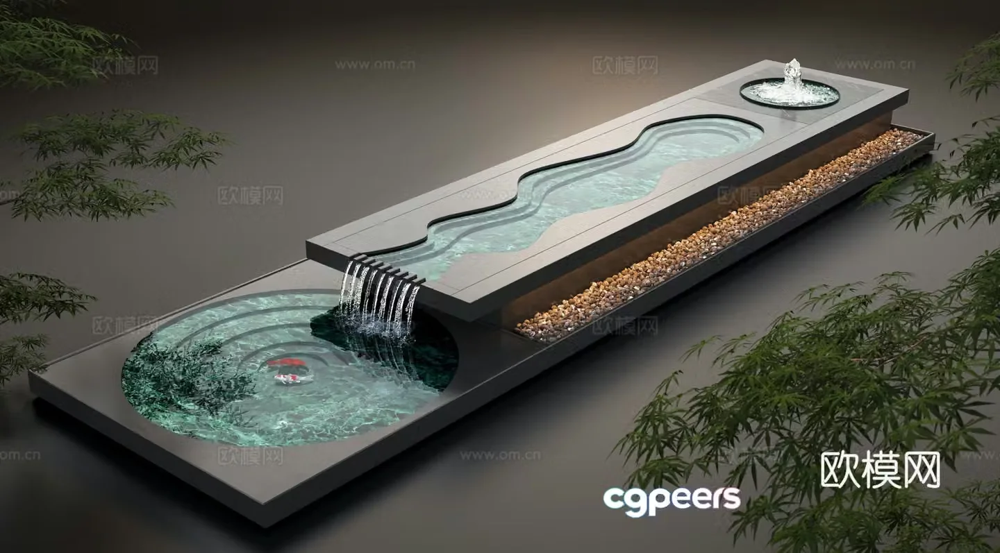 Modern water landscape garden waterscape water bowl flowing water fish pond 3d model