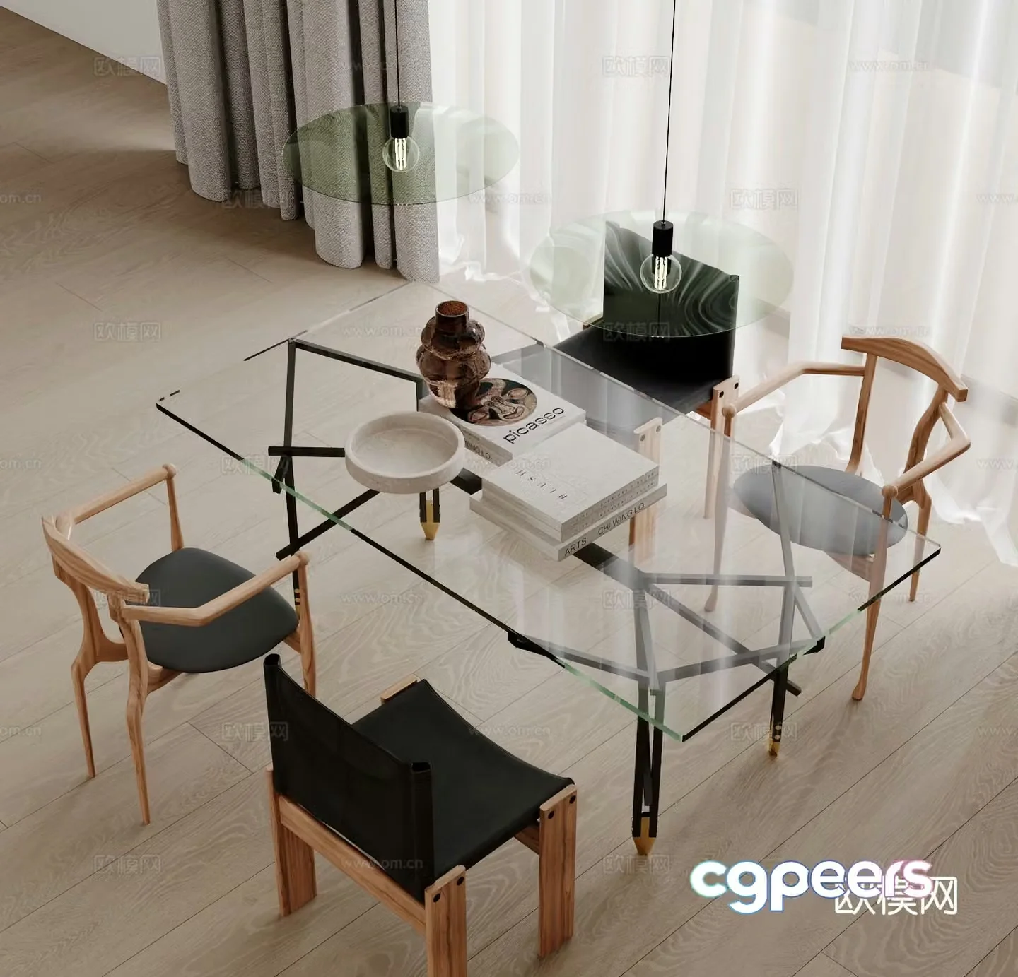 Bar dining table and chairs glass dining table 3d model