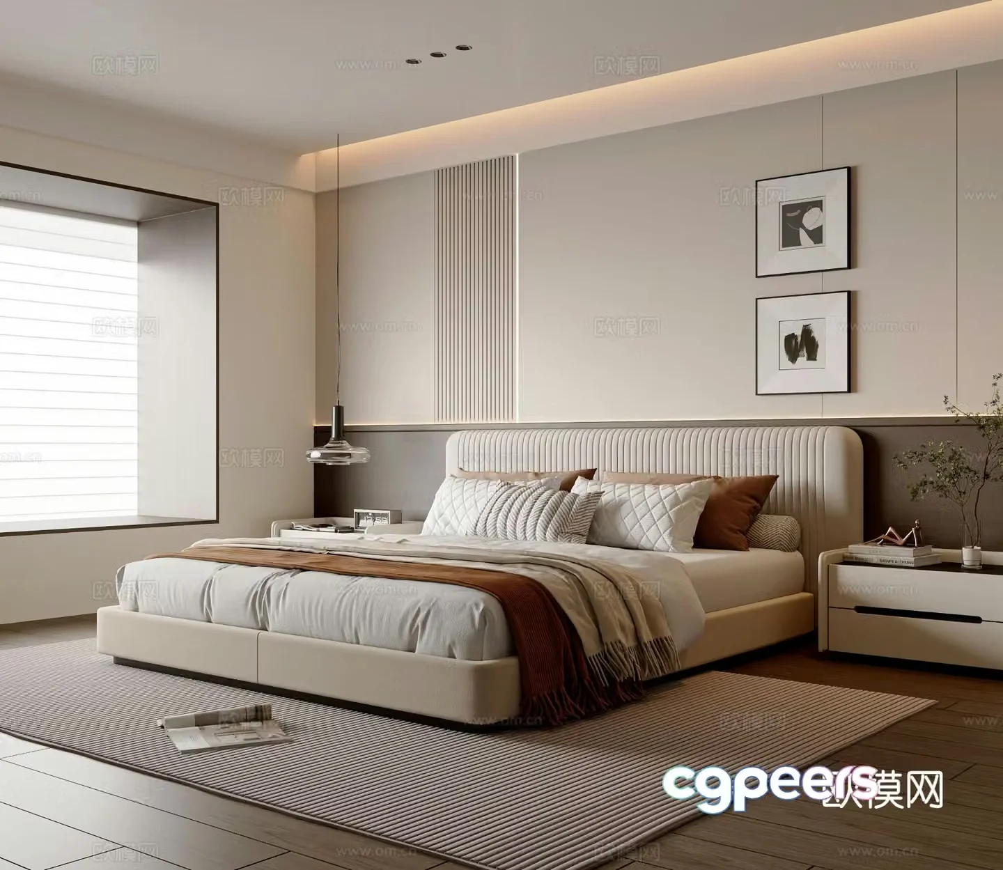 Modern minimalist bedroom double bed chandelier hanging painting bedroom ornament master bedroom hanging painting 3D model