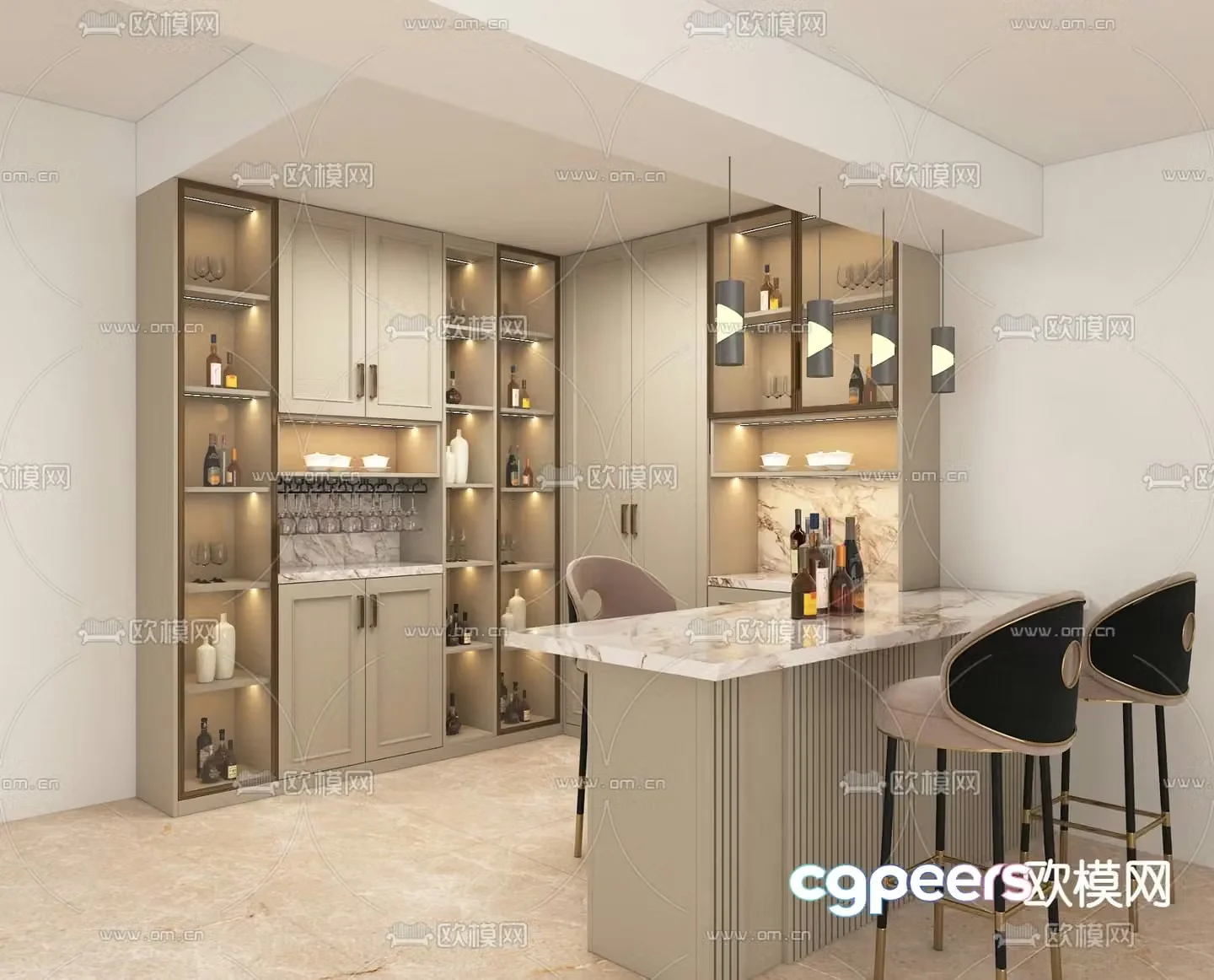 Light luxury bar wine cabinet 3D model