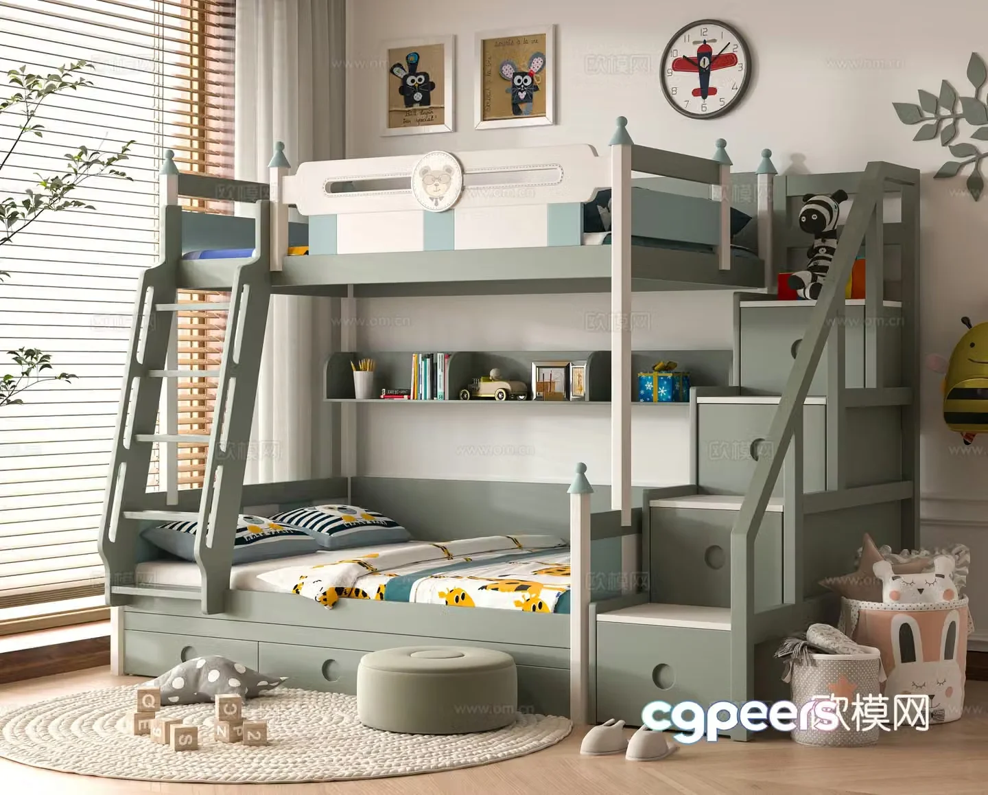Modern 3D model on and off bed
