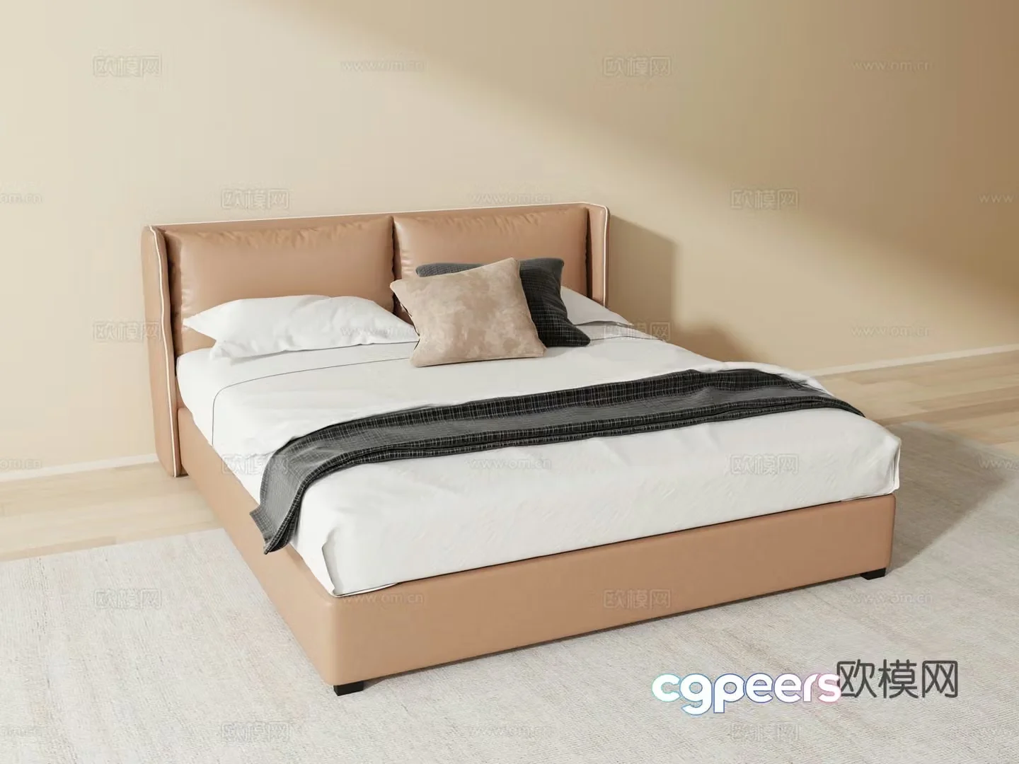 Modern leather double bed 3d model