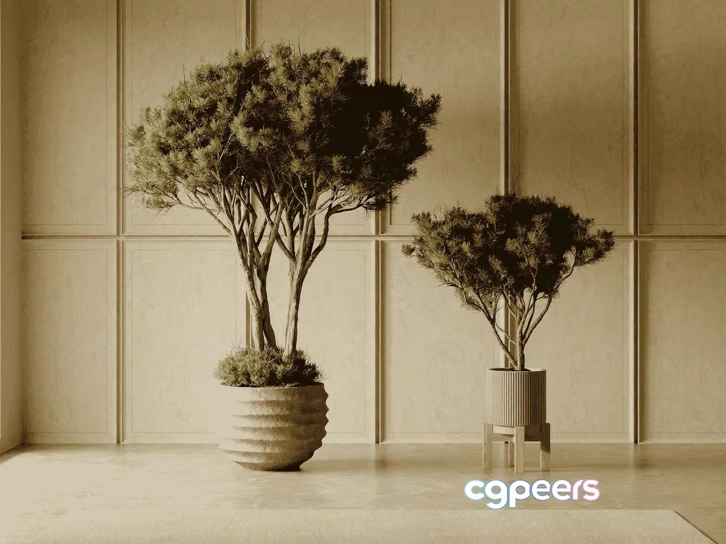Two Potted Trees 3D Model – 10173 – VRAY Render