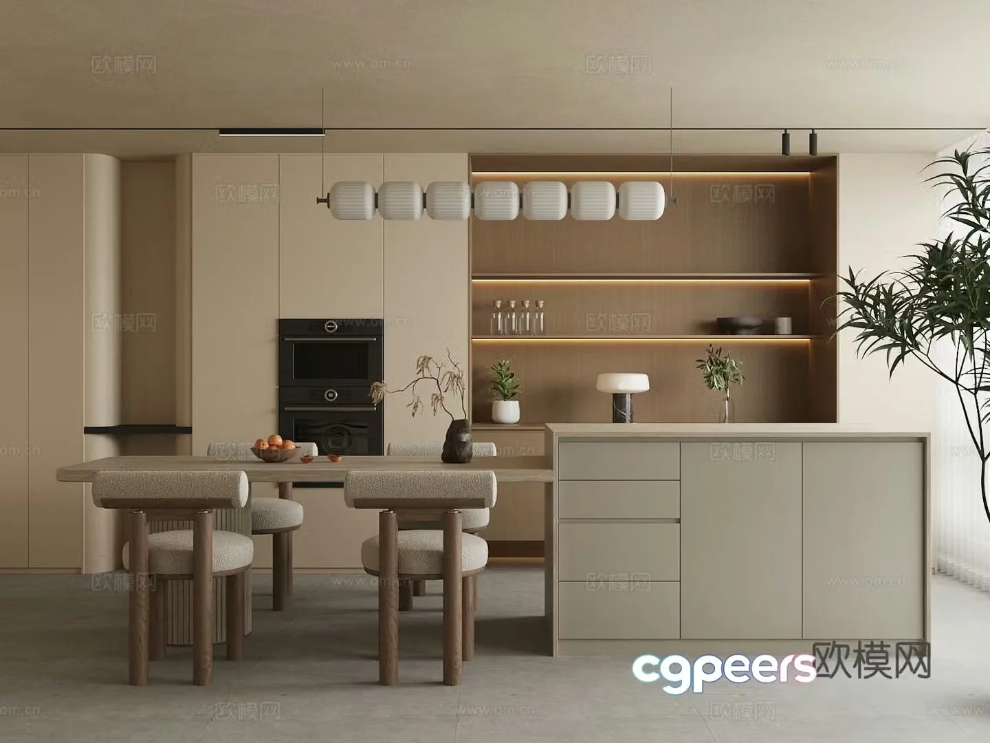Modern home restaurant Open restaurant Island restaurant Kitchen restaurant Light luxury sideboard 3D model