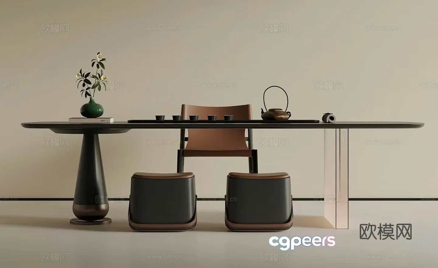 New Chinese casual tea table and chair 3D model