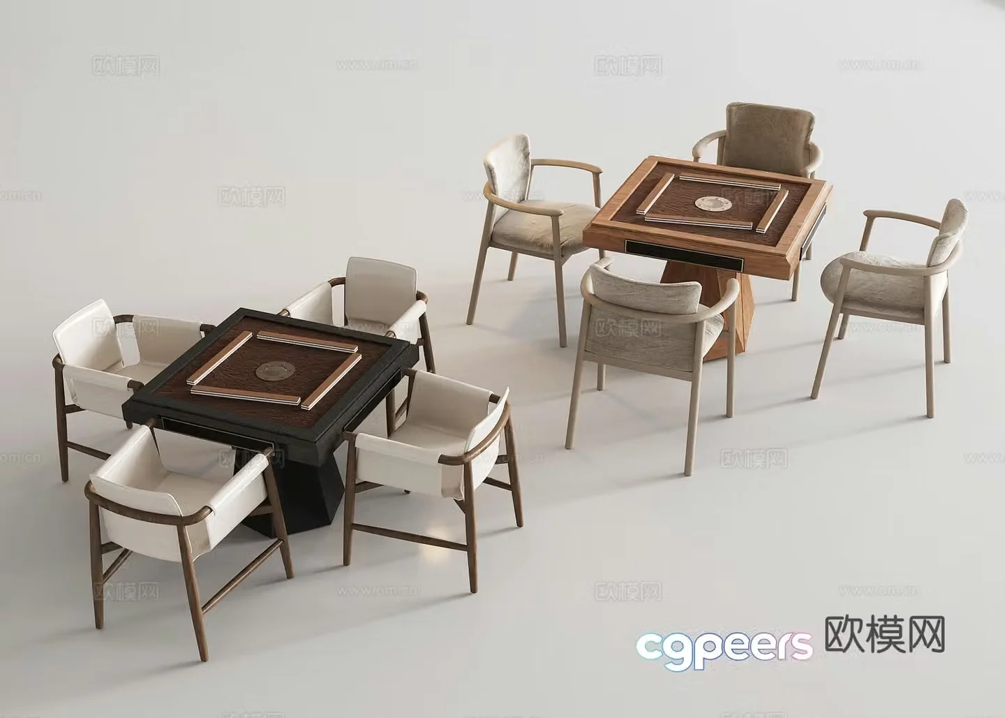 New Chinese Mahjong Table Chess and Card Room Table and Chair Stepping Rice Table and Chair Mahjong Table 3D Model