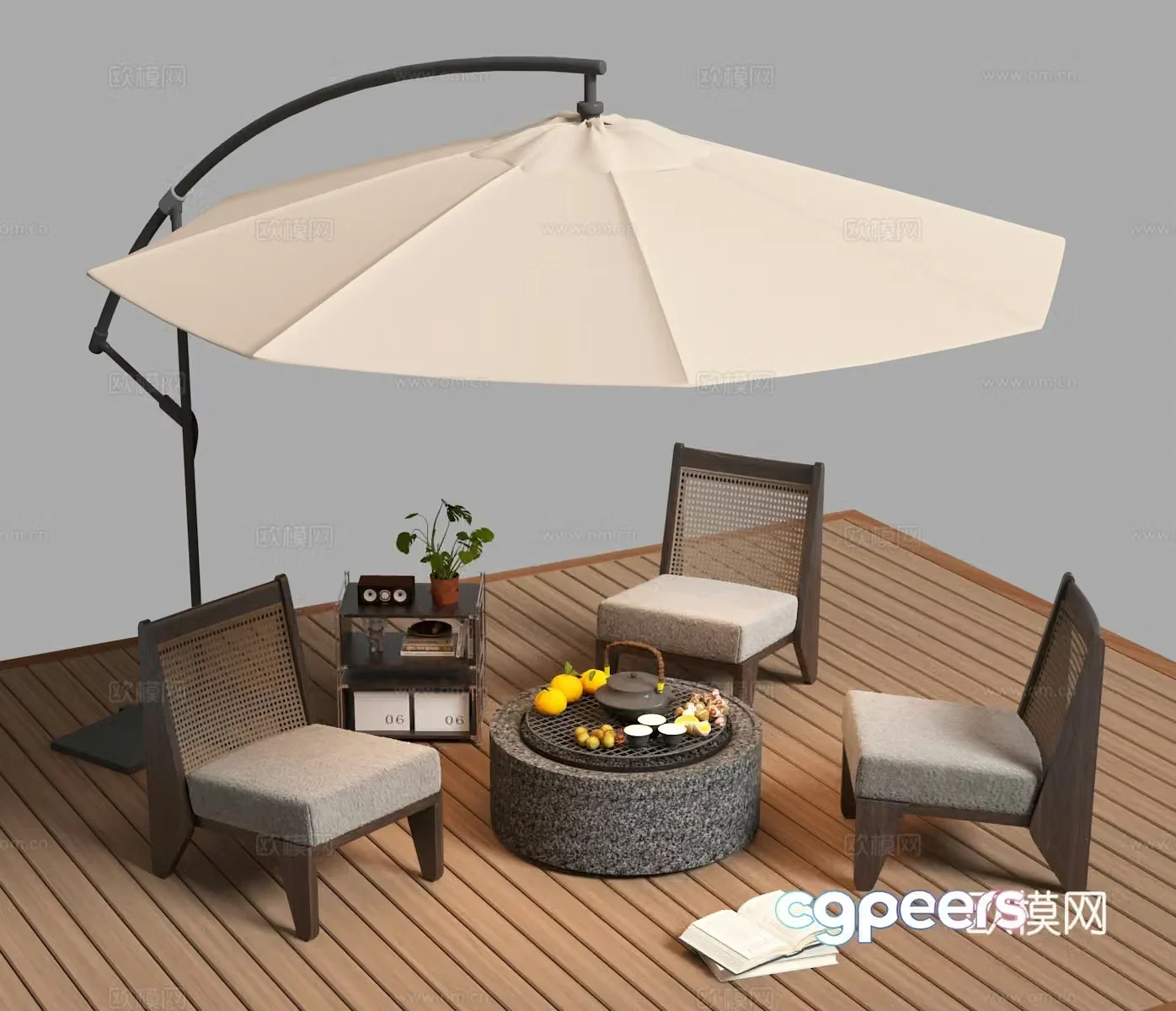 Outdoor leisure chair parasol grill 3d model