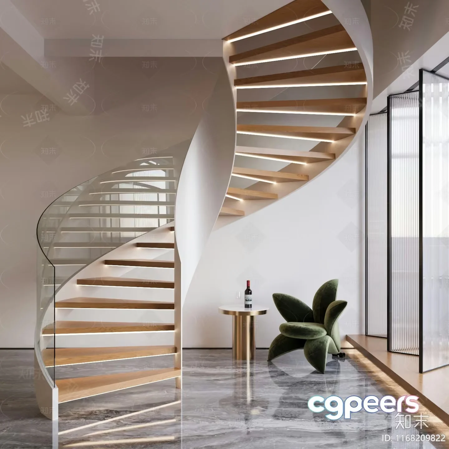Modern Spiral Staircase 3D Model – 6117 – VRAY Render