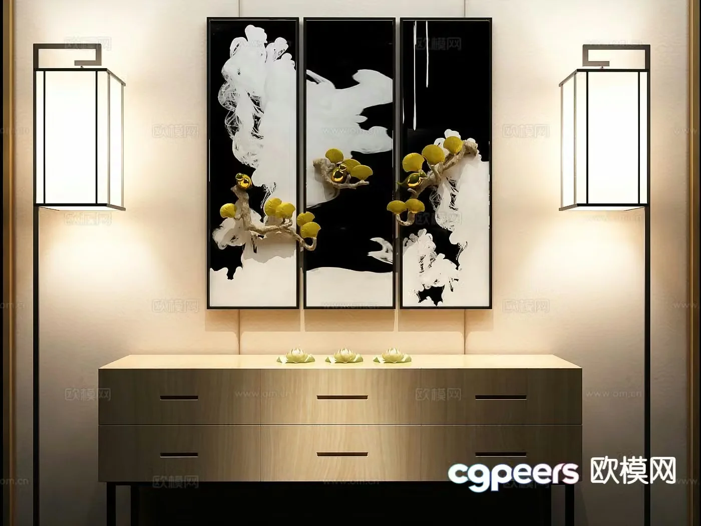 New Chinese style decorative painting abstract painting 3d model