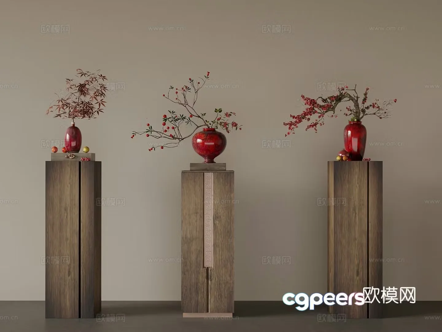 28 New Chinese vase Potted ornaments Dead branches and flower art 3D model