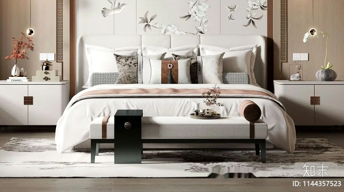 A Modern White Bed 3D Model – 23097 – VRAY Render