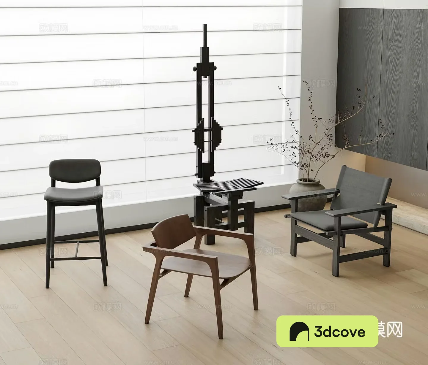 Medium style Italian single chair leisure chair curtain ornament 3d model