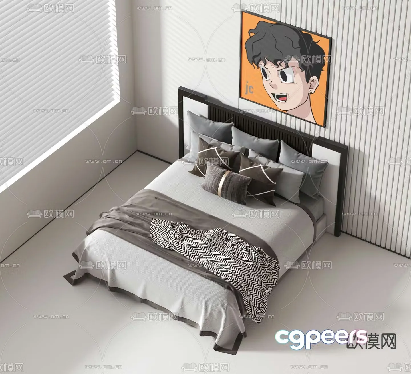 New Chinese style double bed 3d model