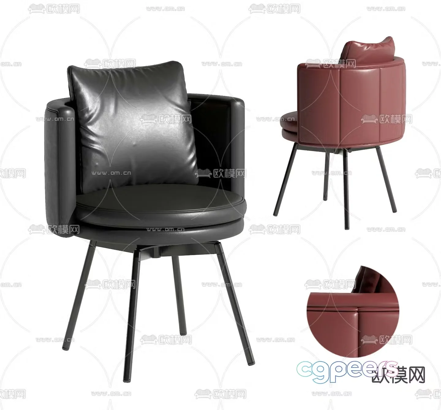 Minotti modern red leather side chair 3d model