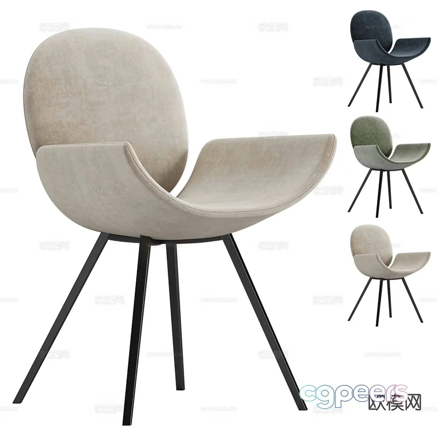 Modern single chair chair dining chair 3d model