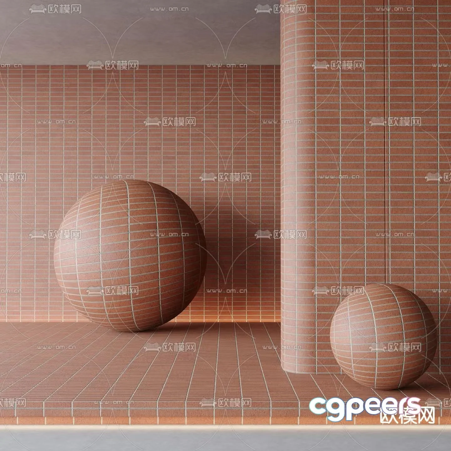 Red brick wall tiles 3d model