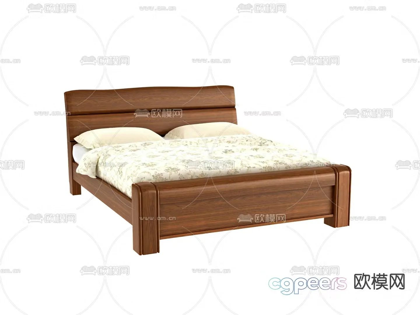Solid wood double bed 3d model
