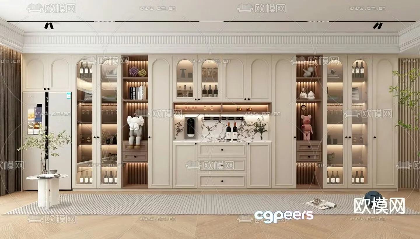 French wine cabinet semi-open wine cabinet 3D model