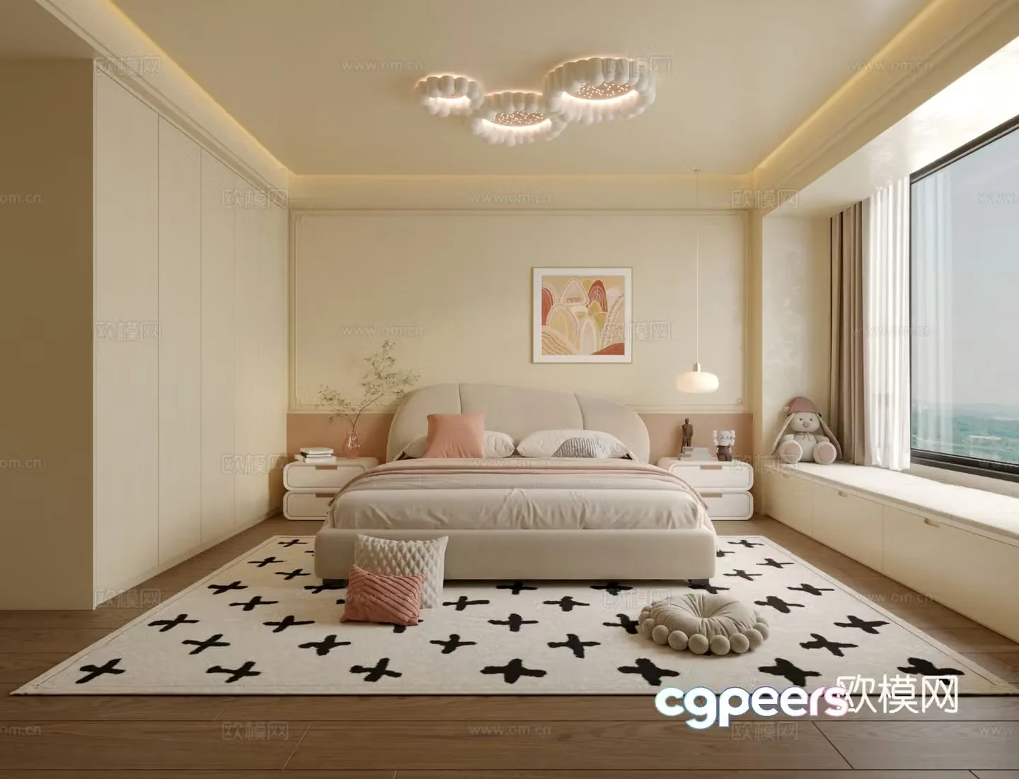 French creamy bedroom 3d model
