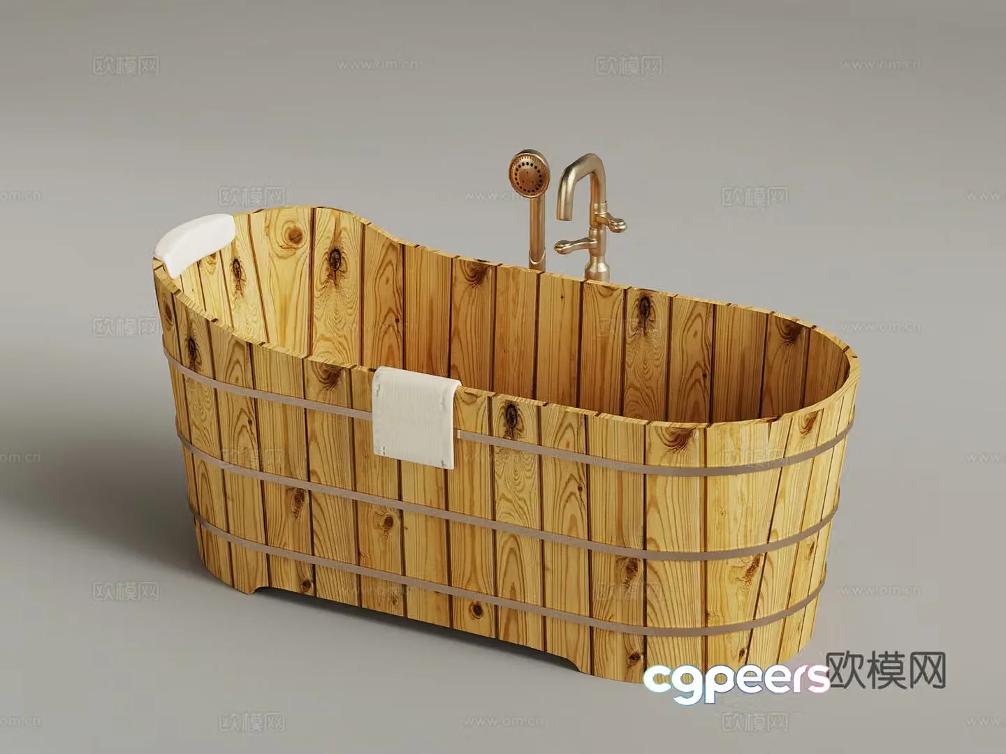 Bathtub Modern Bathtub Wooden Bucket Solid Wooden Bathtub 3D Model
