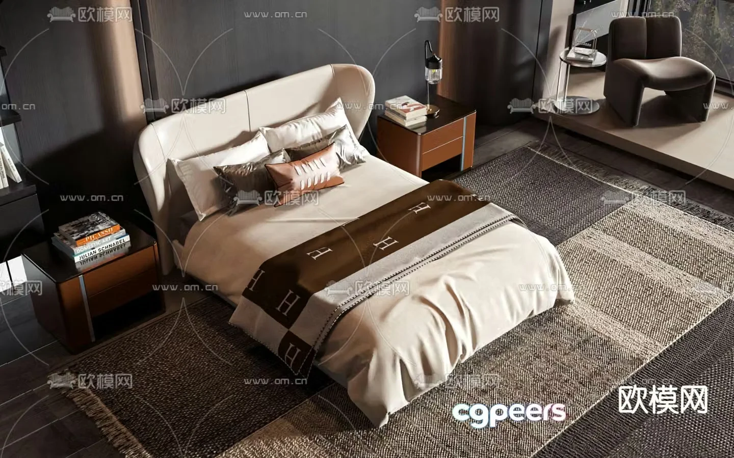 Double bed commercial bed 3d model