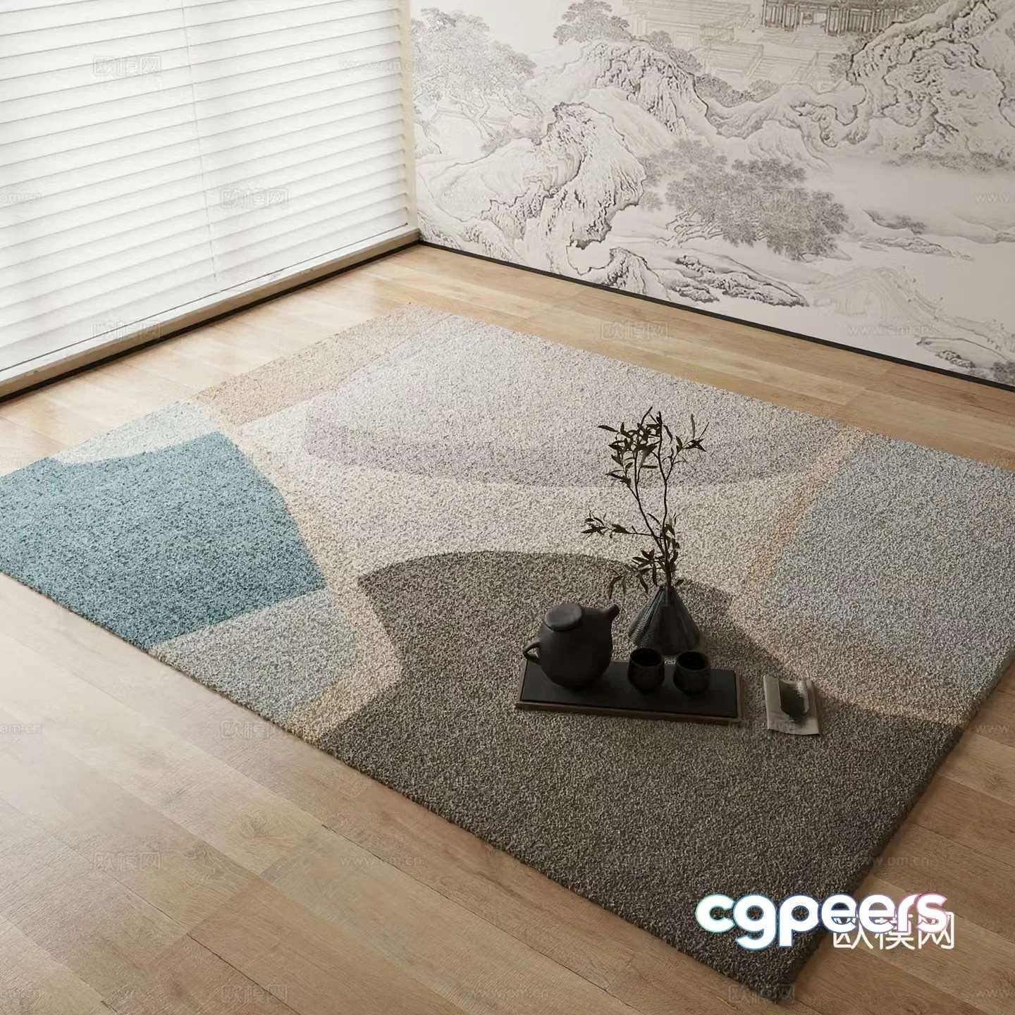 New Chinese carpet Geometric pattern carpet 3D model