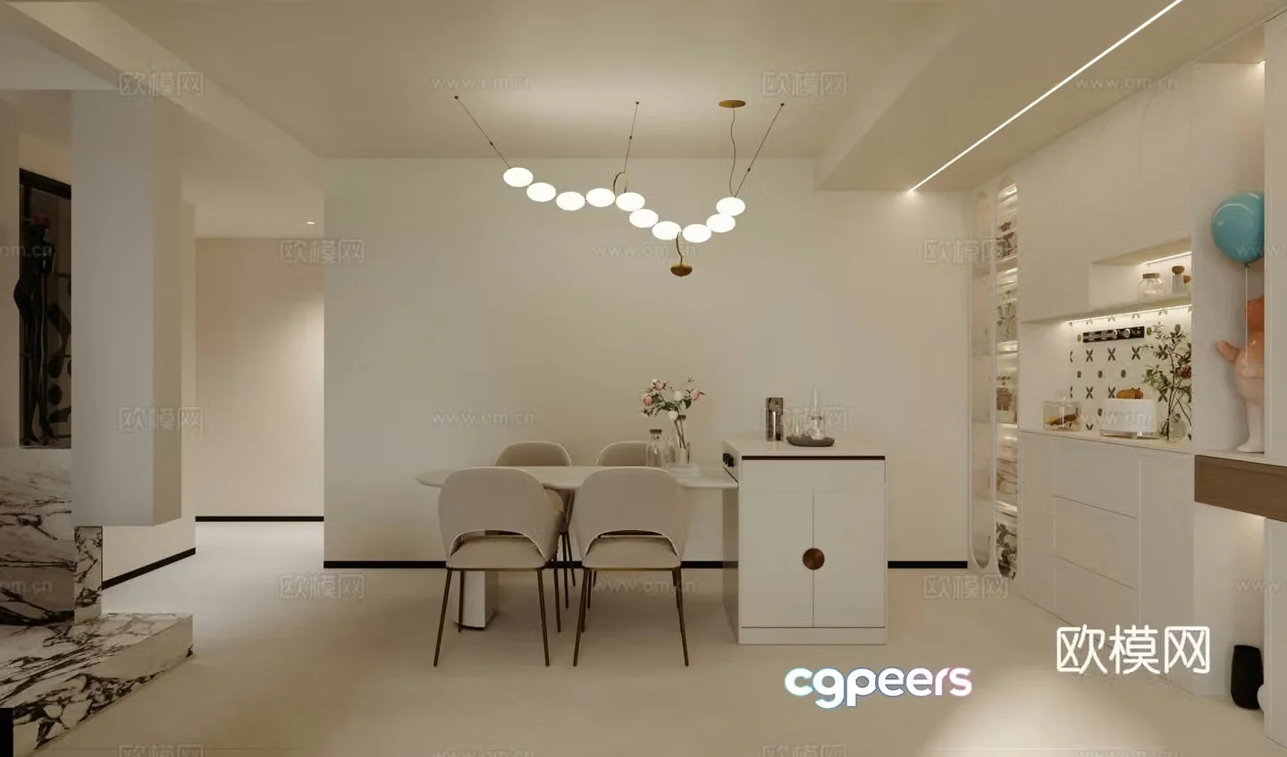 Modern Cream Style Restaurant 3D Model
