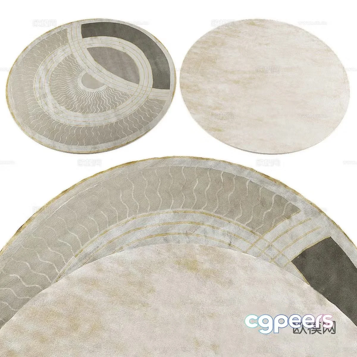 New Chinese style fabric round carpet 3D model