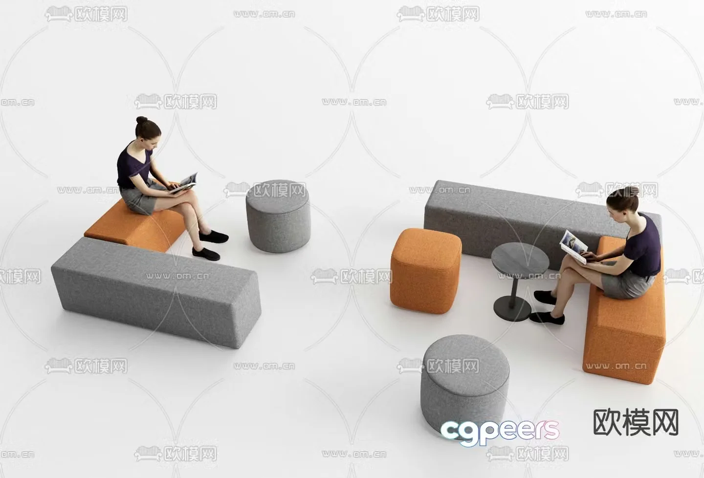 Office sofa square sofa 3d model