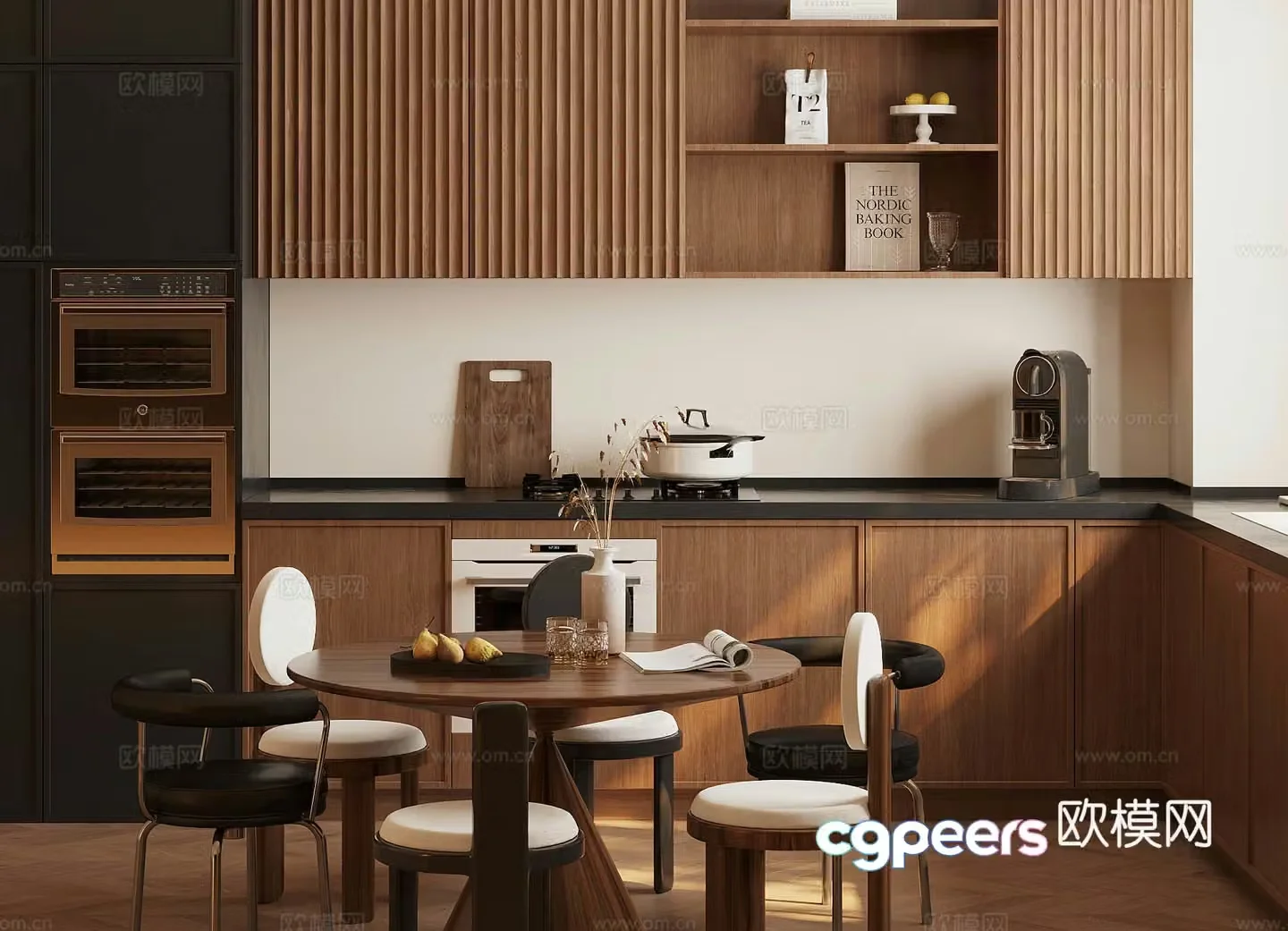 Middle style home restaurant Open restaurant Log style home restaurant Kitchen restaurant Round table 3D model