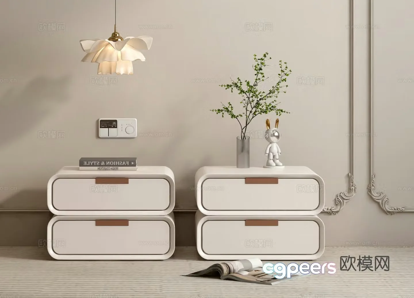 Creamy wind bedside table 3d model