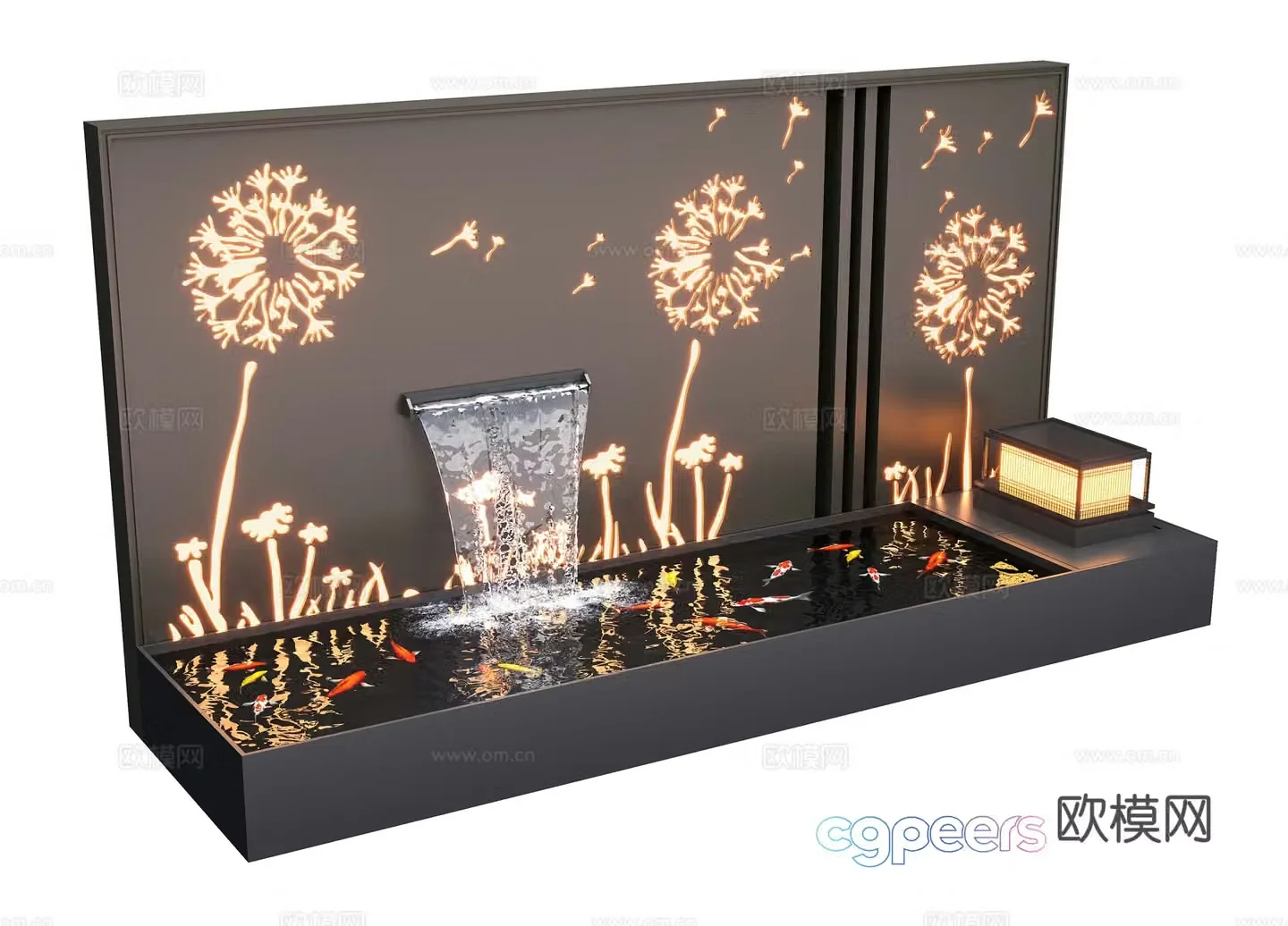 Modern courtyard water view wall landscape wall sleep flowing water fish pond 3d model