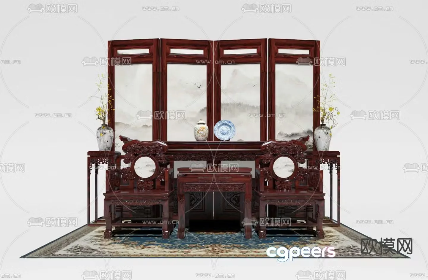 New Chinese style leisure table and chair Taishi chair 3d model