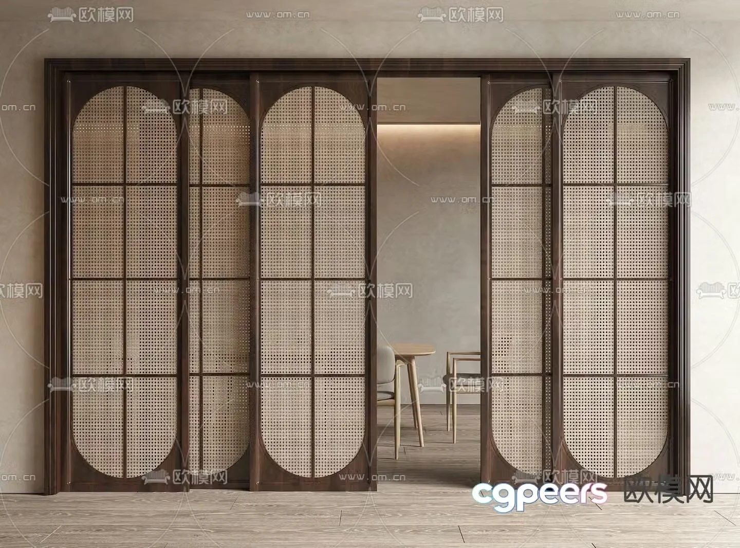 Middle style sliding door sliding door rattan door 3D model
