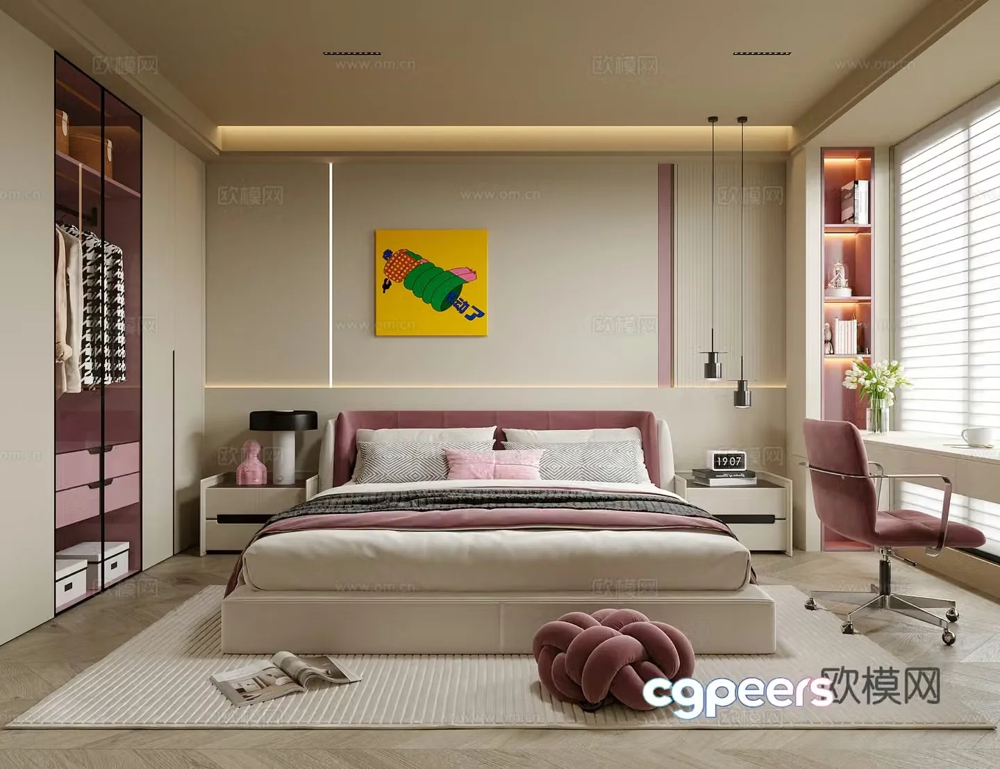 Modern girl room children’s room children’s bed nightstand children’s desk chair 3d model