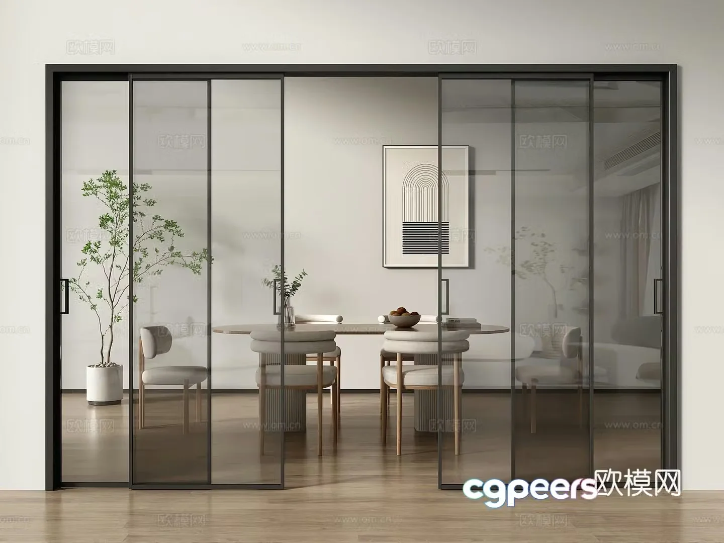 Modern glass sliding door four linkage sliding door kitchen door 3d model